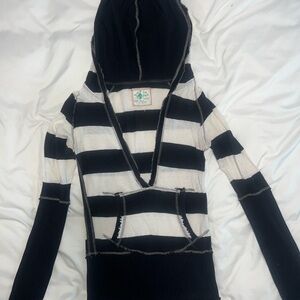 Free People Navy and White Striped Top